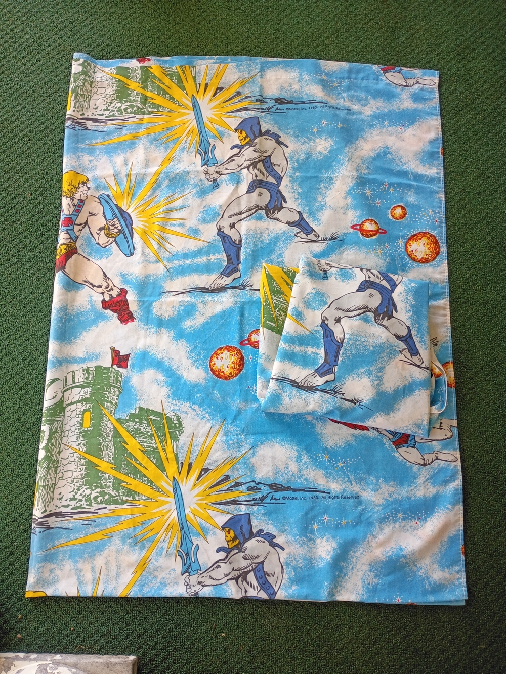Vtg Mattel He-Man Masters of the Universe 1983 Twin Fitted and Flat Sheet Set